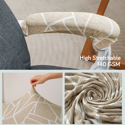 140gsm Printed Armrest Covers for Office Chair (Zipper Style), 1 Pair, Beige Abstract Geometry