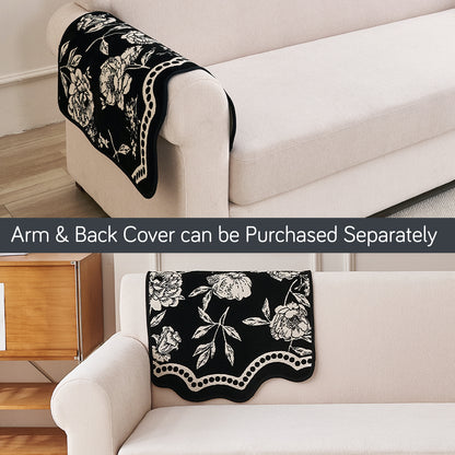 Chenille Sofa Cover Mat with Curvy Edges, 'Retro Curves Series' Sofa Mat, Classic Black