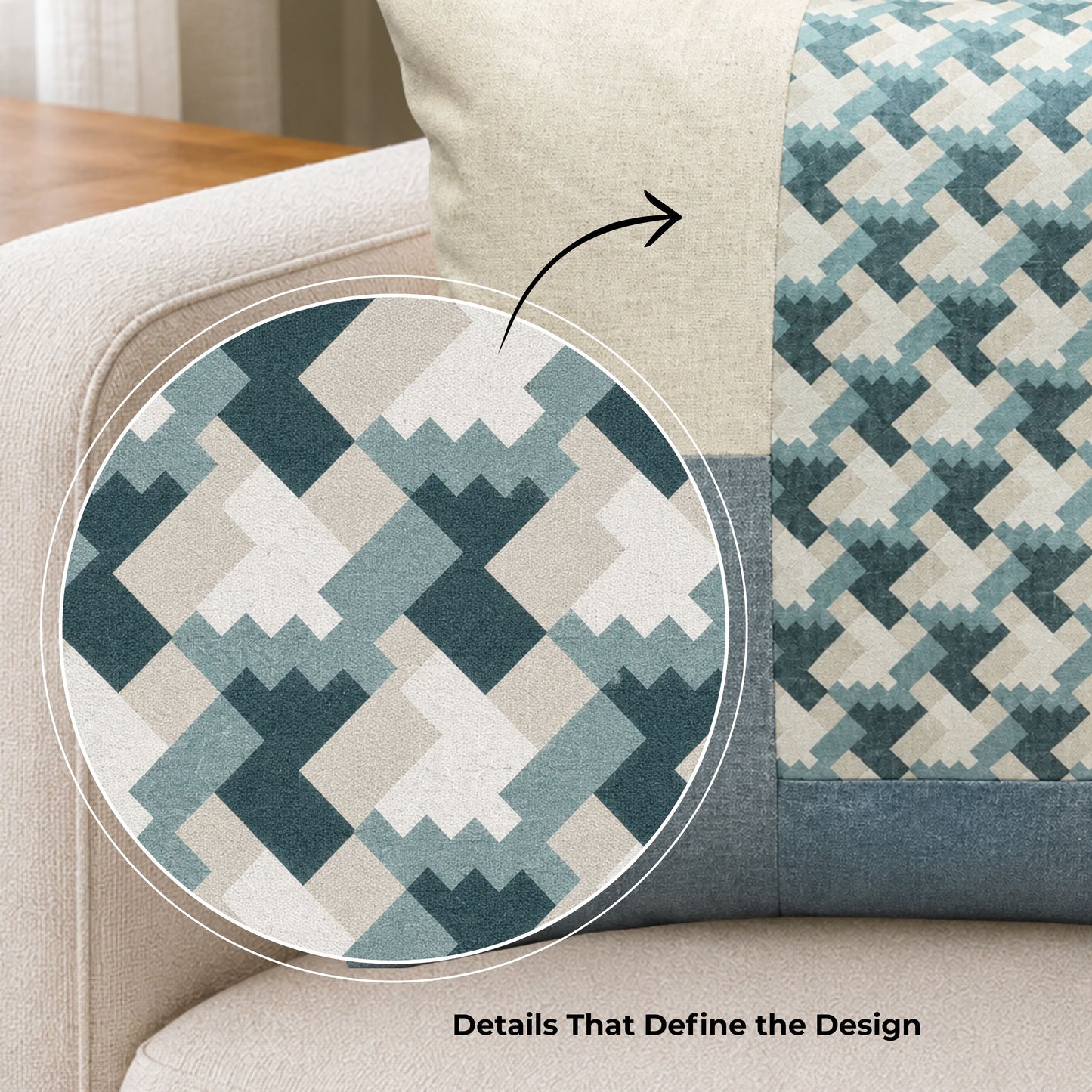 HOKIPO Color Block Geometric Cushion Cover | 16x16 Inch | Modern Throw Pillow Cover, Blue and Ivory