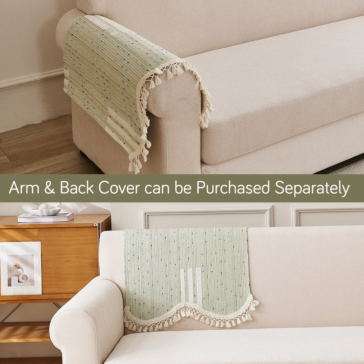 DreamWave Chenille with Tassels Sofa Cover Mat, Pistachio Green