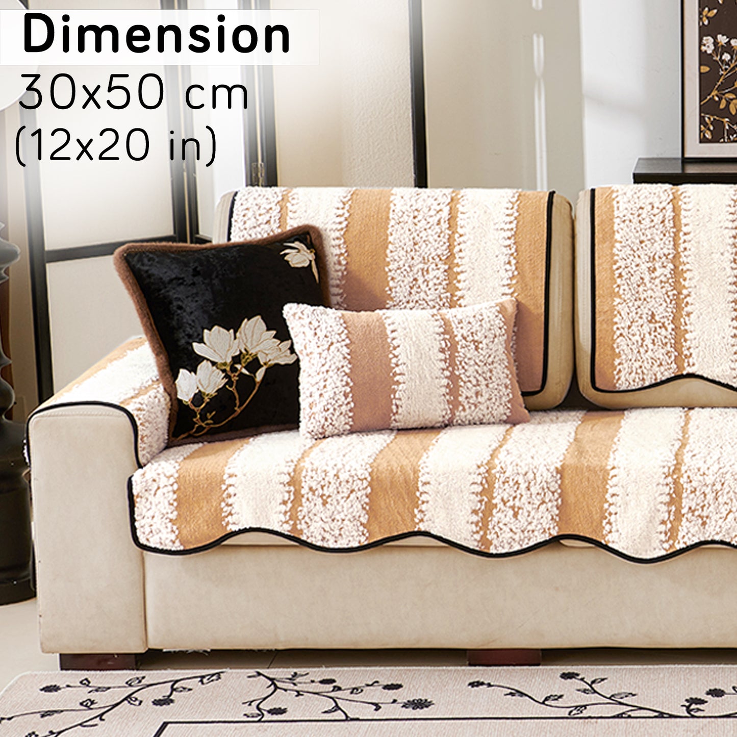 Luxury Wavy Plush Cushion Cover for Sofa - Desert Brown