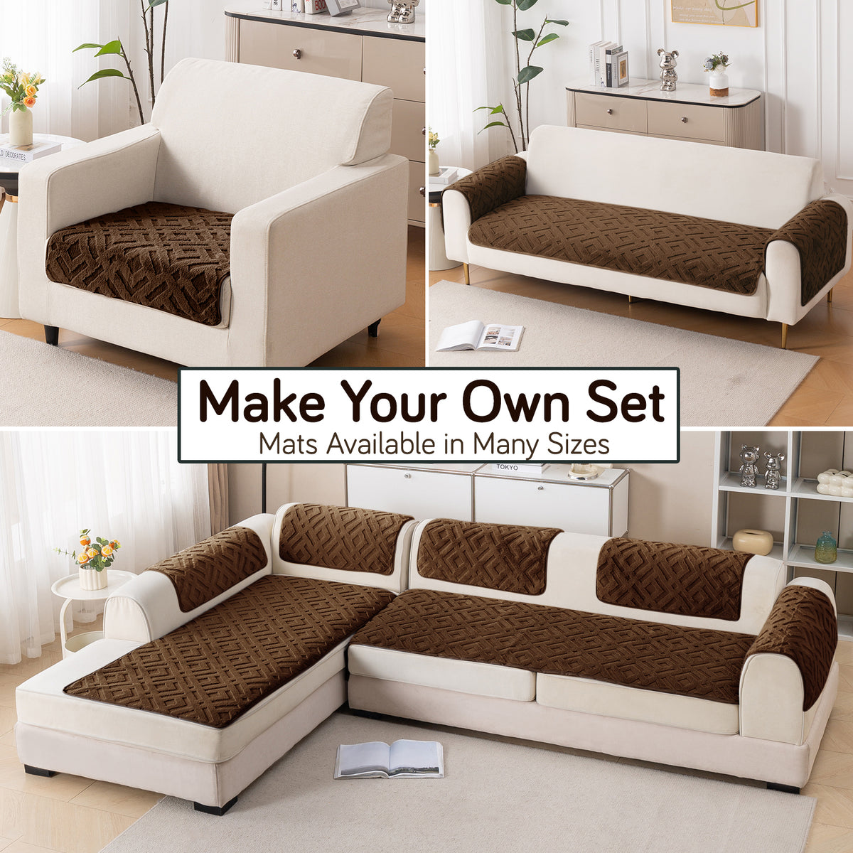 Velvet Maze Sofa Cover Mat, Dark Brown