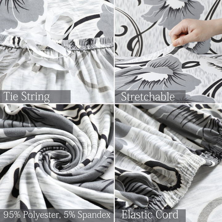 Features of White Grey Flowers Printed elastic sofa cover sets