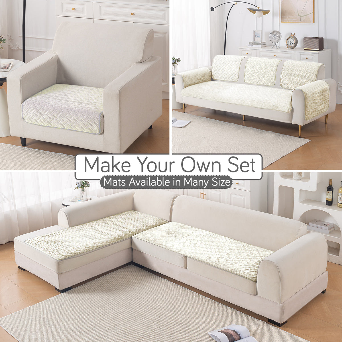 Softline Quilted Sofa Cover Mat, Butter Cream