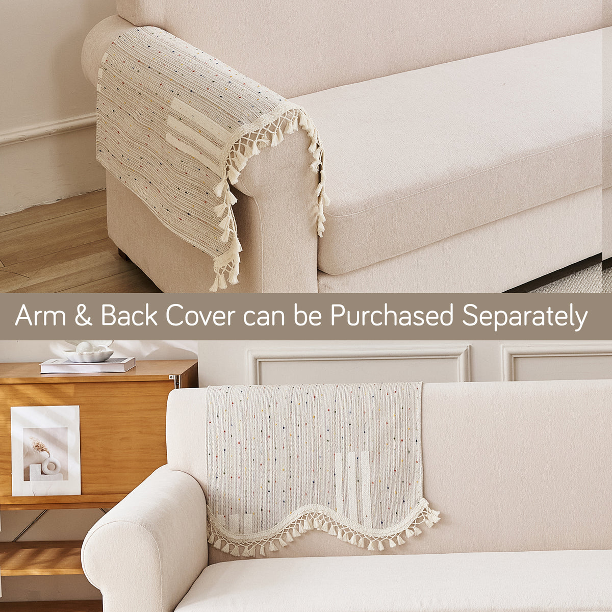 DreamWave Chenille with Tassels Sofa Cover Mat, Pastel Sand