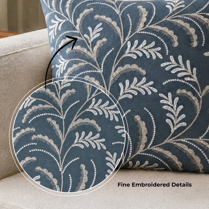 HOKIPO Leaf Trail Embroidered Cushion Cover 16x16 in, Charcoal