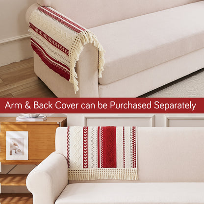 Nordic Boho Geometric Sofa Cover Mat with Tassel, 'Nordic Tassel Series'  Ruby Cream