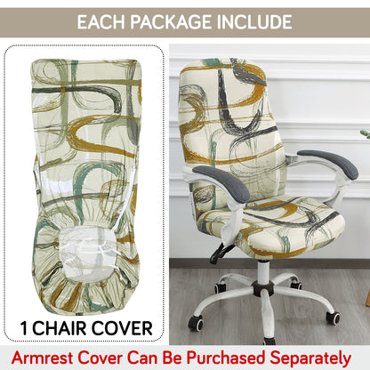 Printed Office Chair Cover for Desk Chair (Mid-Back) – 140 GSM Stretch Fabric – Durable & Anti-Slip – Fits Mid-Back Office Chairs, Parchement Beige Abstract Art - Medium