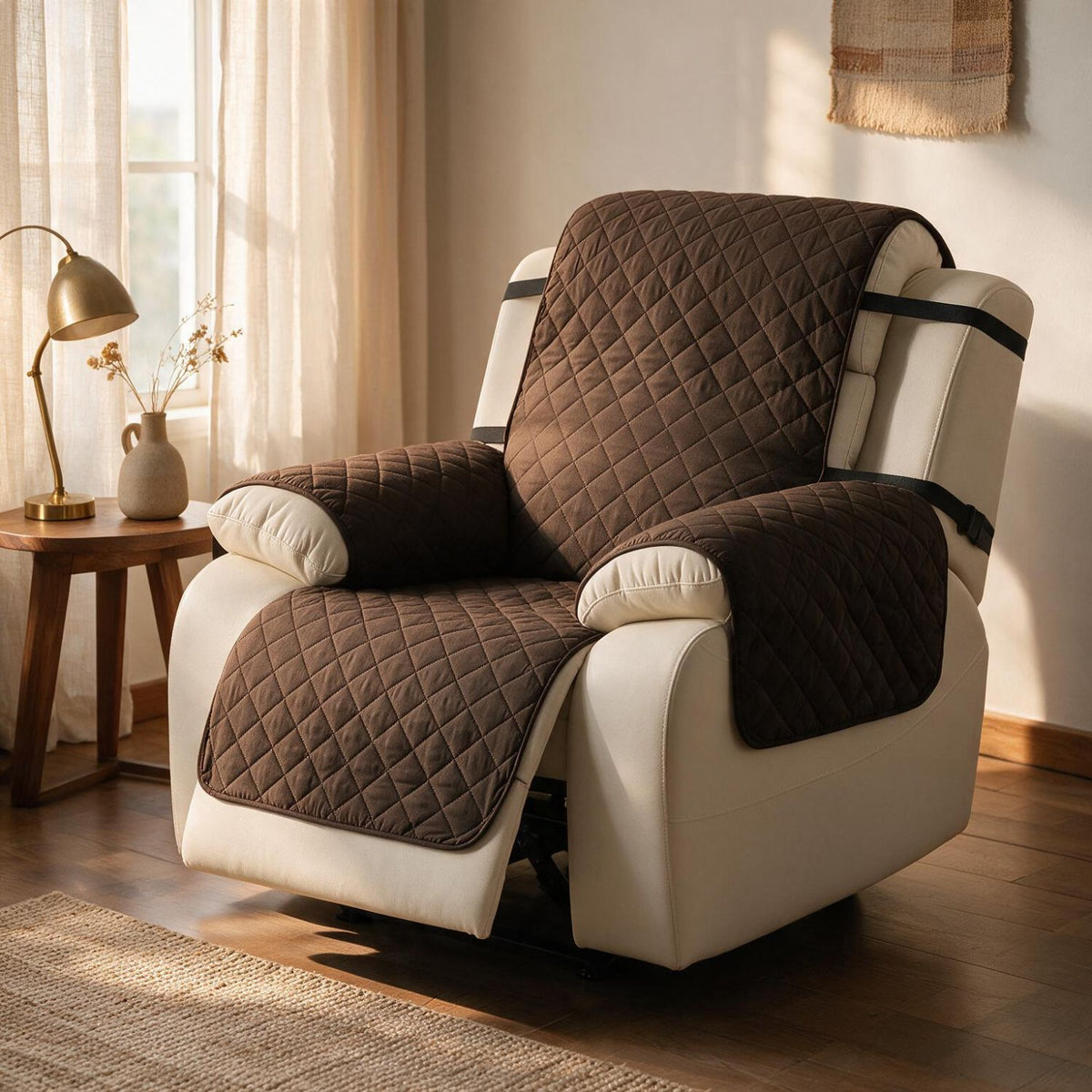 UrbanQuilt Recliner Sofa Slipcover Mat with Dual Belt for 1/2/3 Seater -  Chocolate Brown