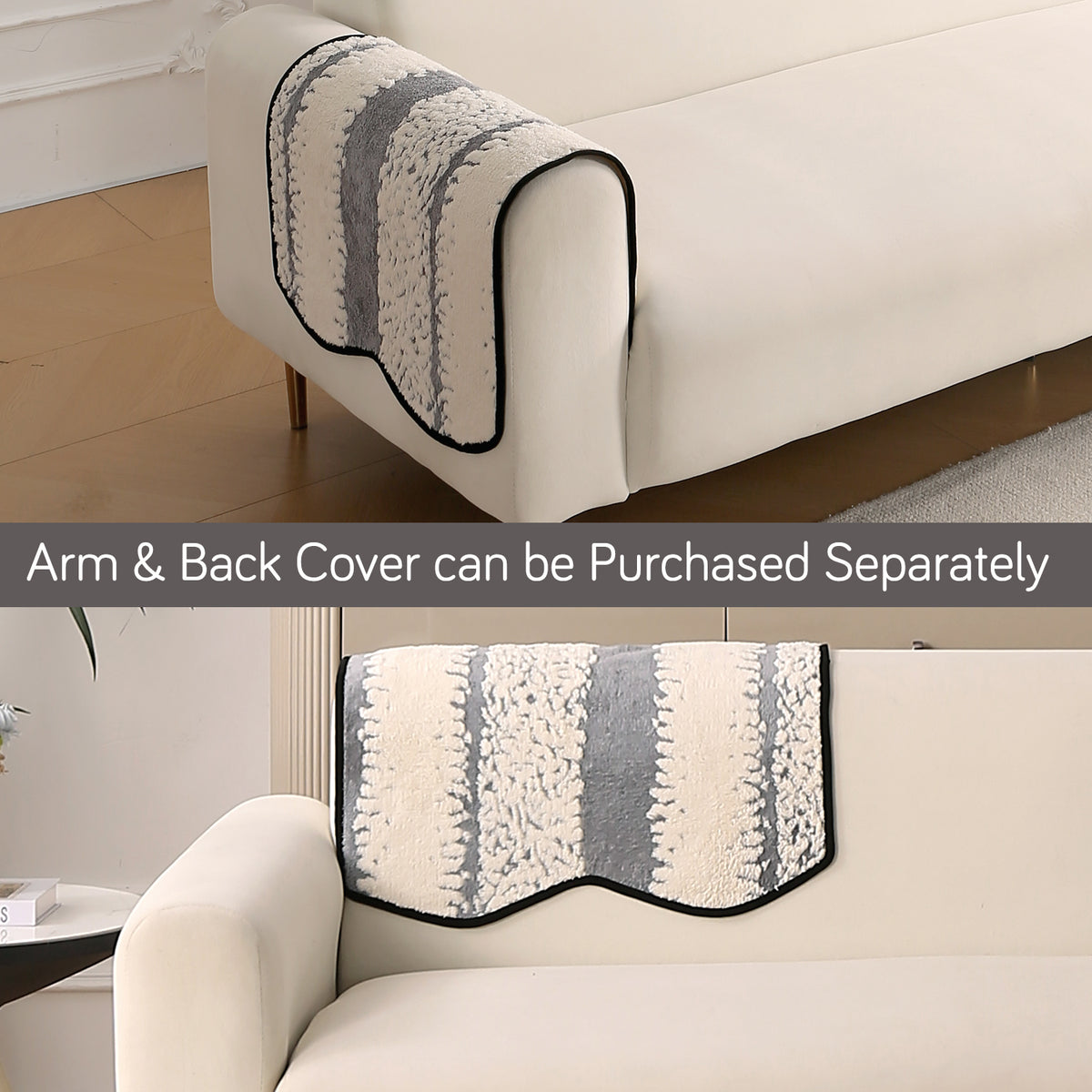 Luxury Wavy Plush Anti-Slip Sofa Cover Mats - Pewter Grey