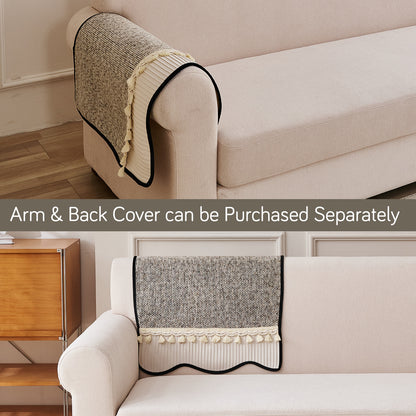 'Wavy Royale Series' Thick Woven Weave Chenille Sofa Cover with Tassel, Taupe Mist