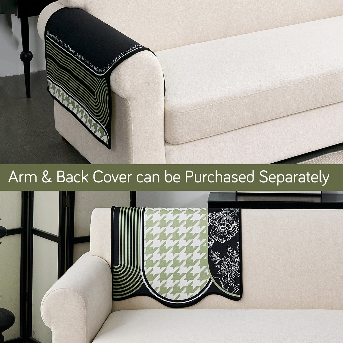 Arcea Chenille With Curved Edges Sofa Cover Mat, Sage Curve
