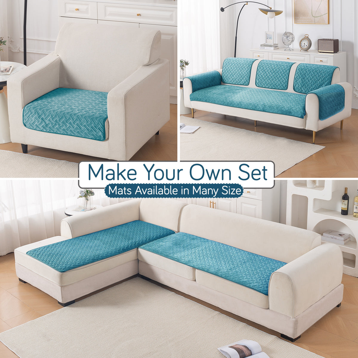Softline Quilted Sofa Cover Mat, Teal Blue