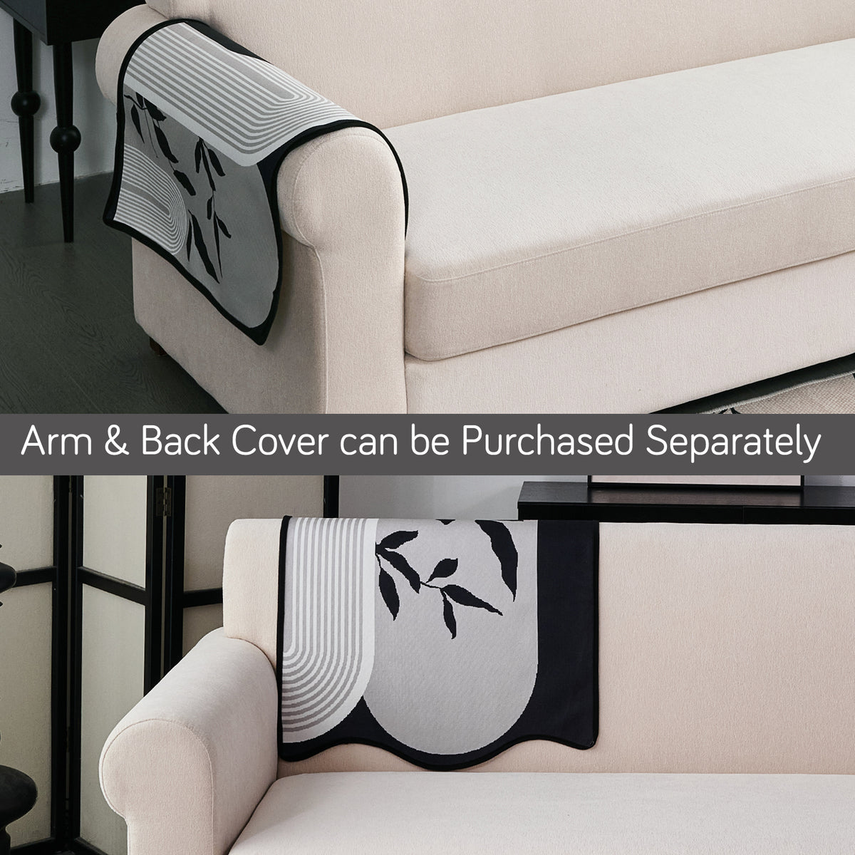 Arcea Chenille With Curved Edges Sofa Cover Mat, Grey Abstract Botanical