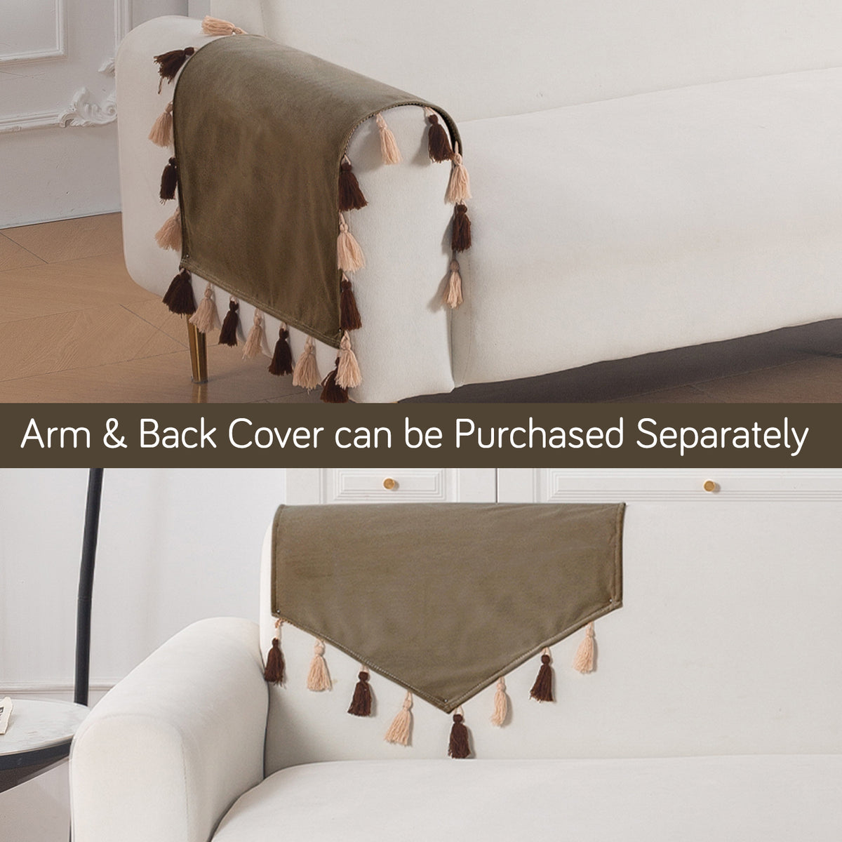 Tassel Tone Holland Velvet Sofa Cover Mat, Coffee Brown