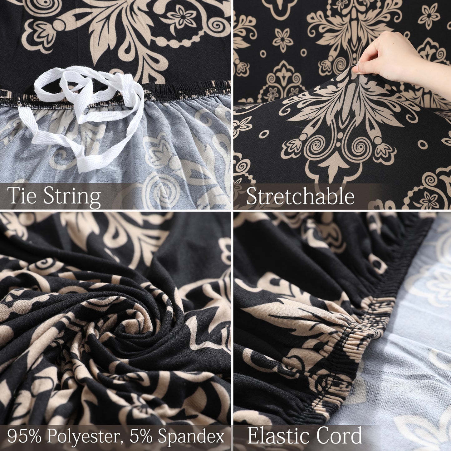 All Features of Black Damask Printed elastic sofa cover sets
