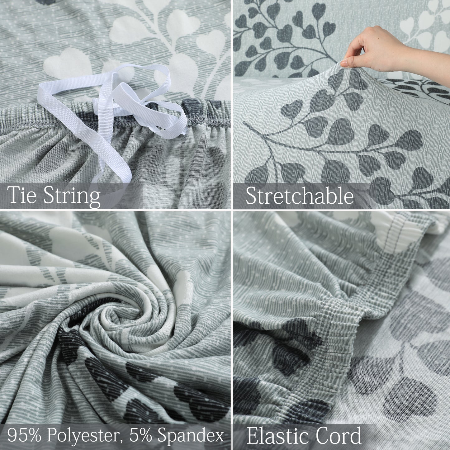 Features of Grey Leaves Printed elastic sofa cover sets