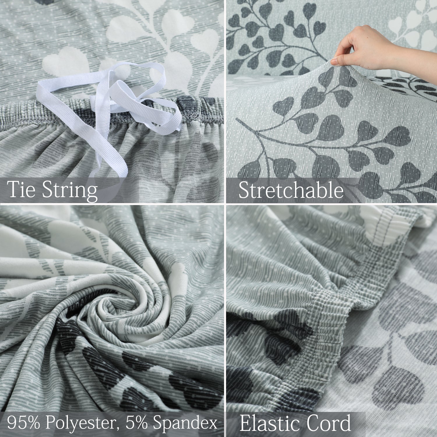 Features of Grey Leaves Printed elastic sofa cover sets
