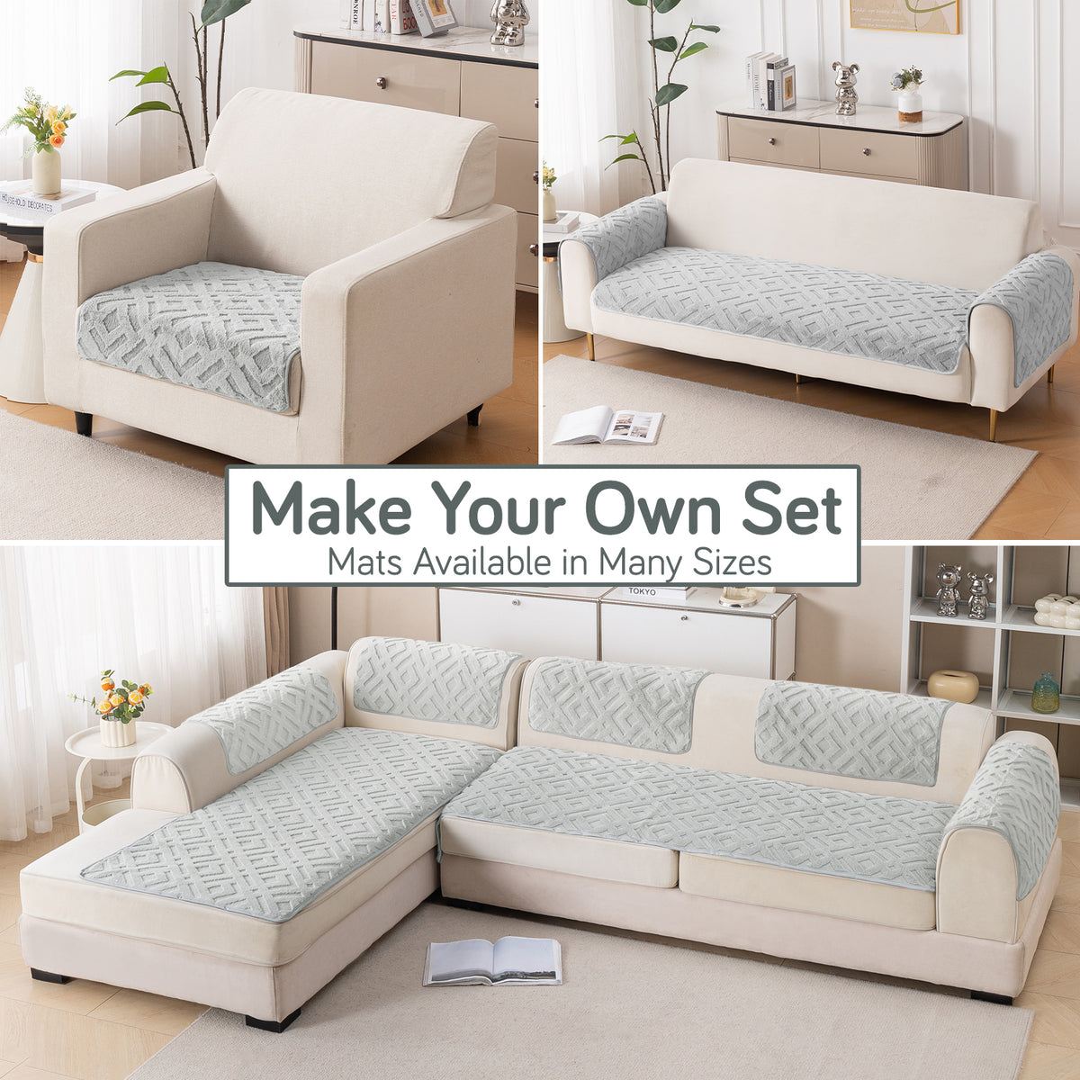 Velvet Maze Sofa Cover Mat, Light Grey