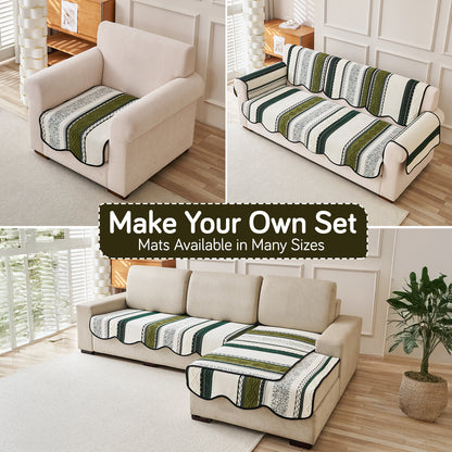 'Valenca Wavy Luxe Series' Boho Geometry Sofa Cover Mat, Moss Green
