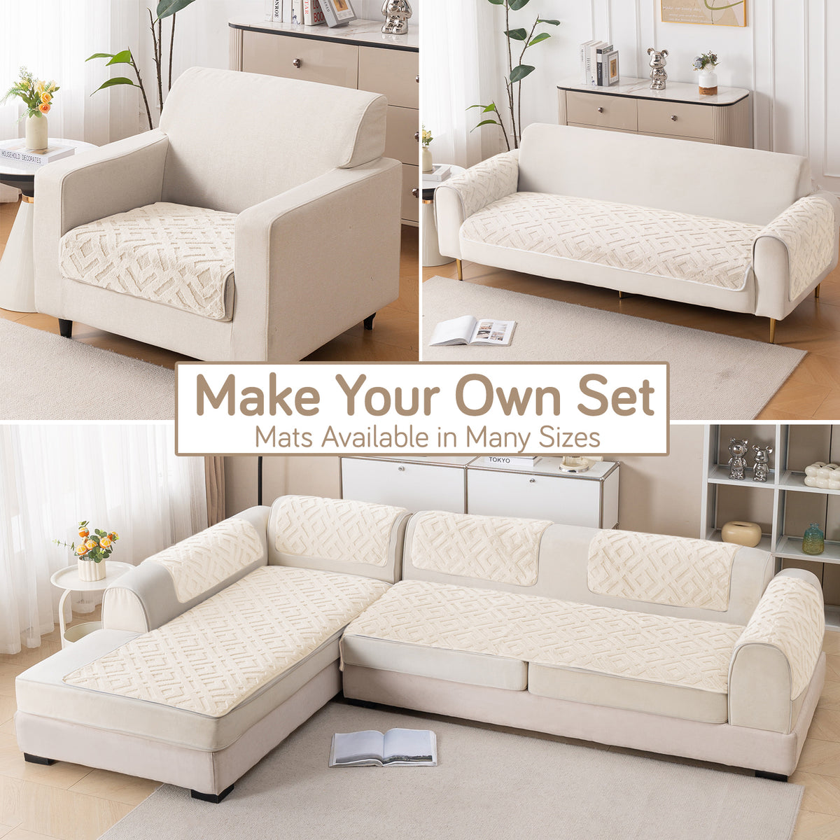 Velvet Maze Sofa Cover Mat, Beige