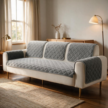Diamond Tuft Plush Sofa Cover Mat, Stone Grey