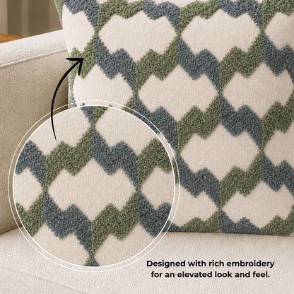 HOKIPO Embroidered Cushion Cover 16x16 Inch for Sofa, Green & Grey