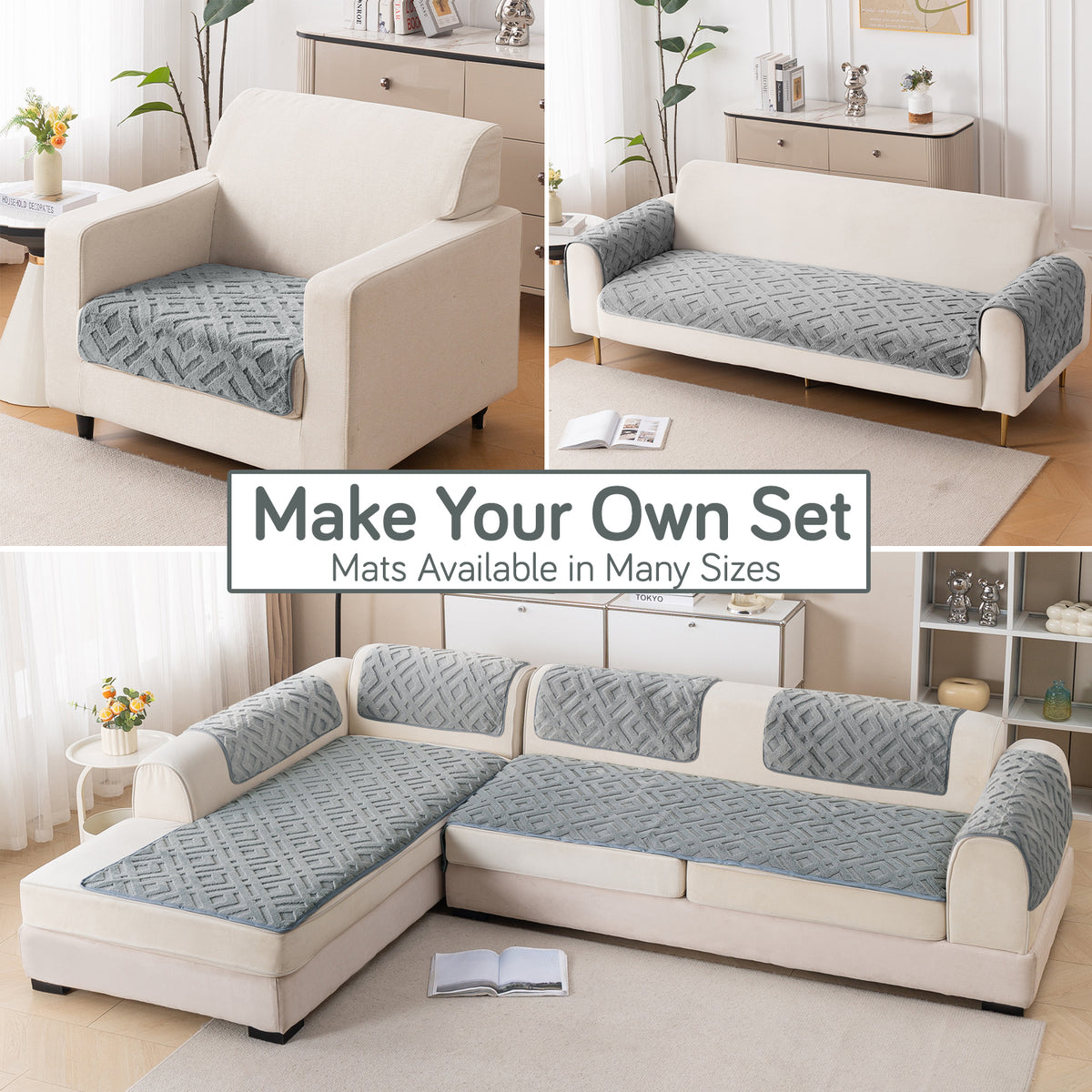 Velvet Maze Sofa Cover Mat, Dark Grey