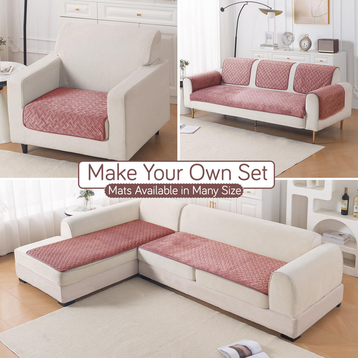 Softline Quilted Sofa Cover Mat, Dusty Rose Pink