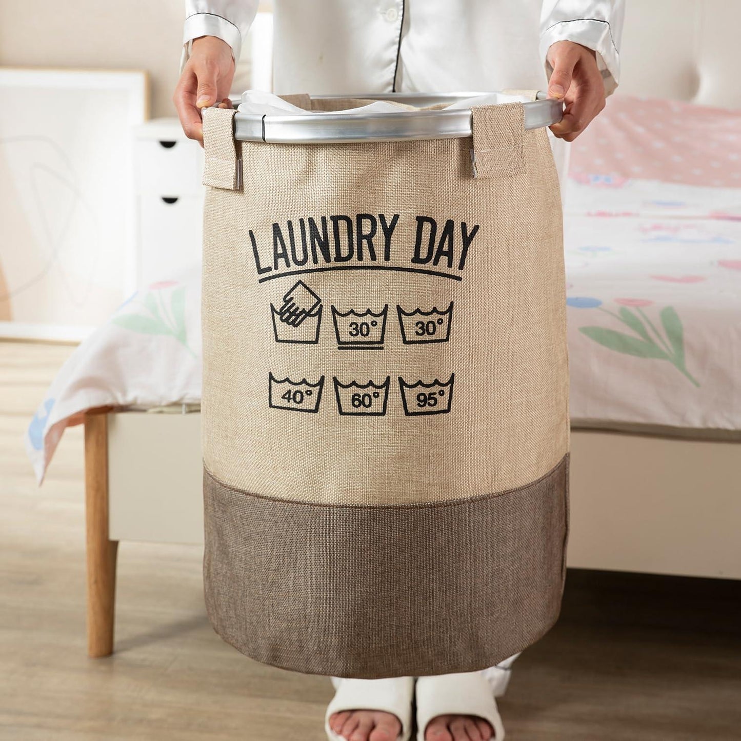 Foldable Laundry Hamper Basket Bag with Drawstring Closure