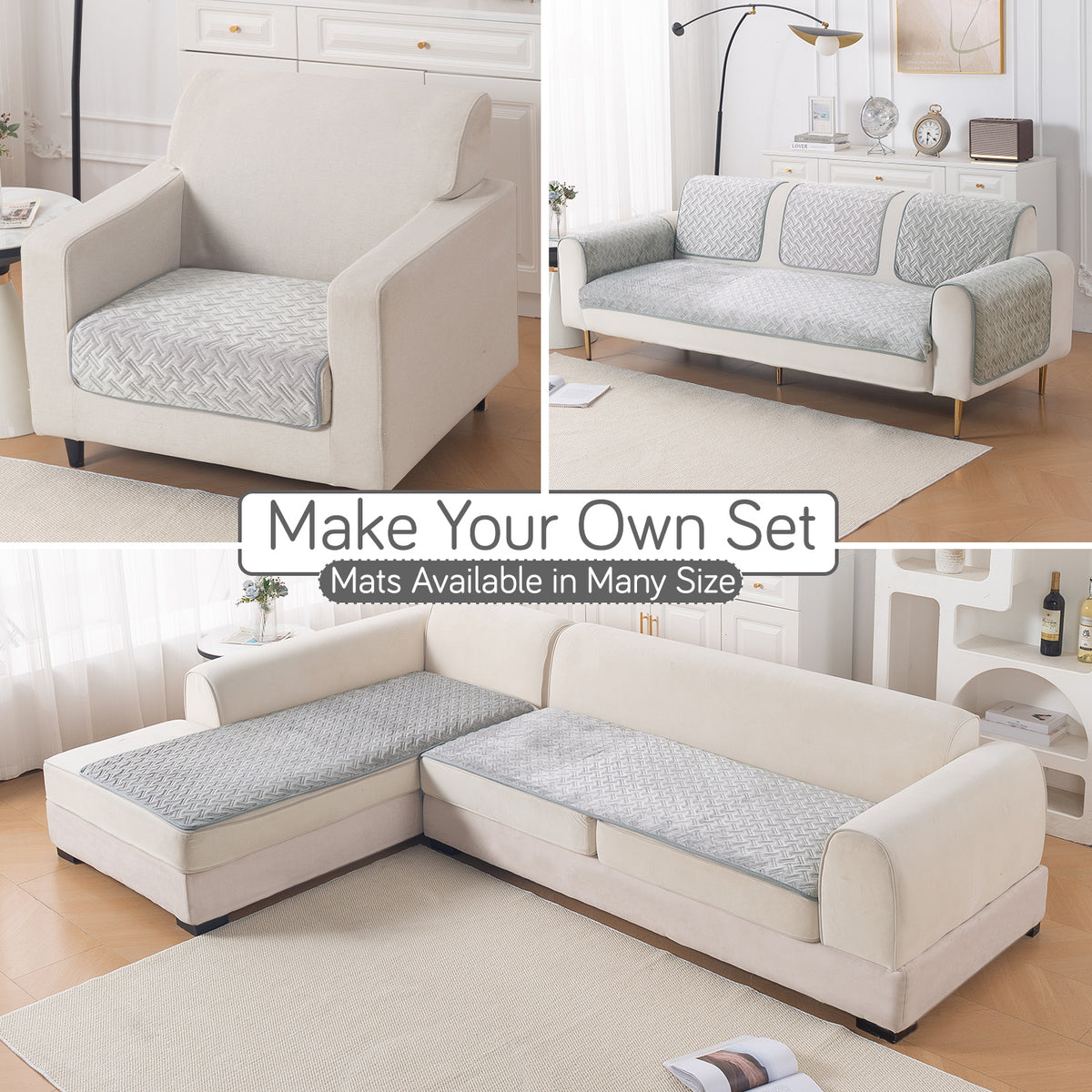 Softline Quilted Sofa Cover Mat, Ice Grey