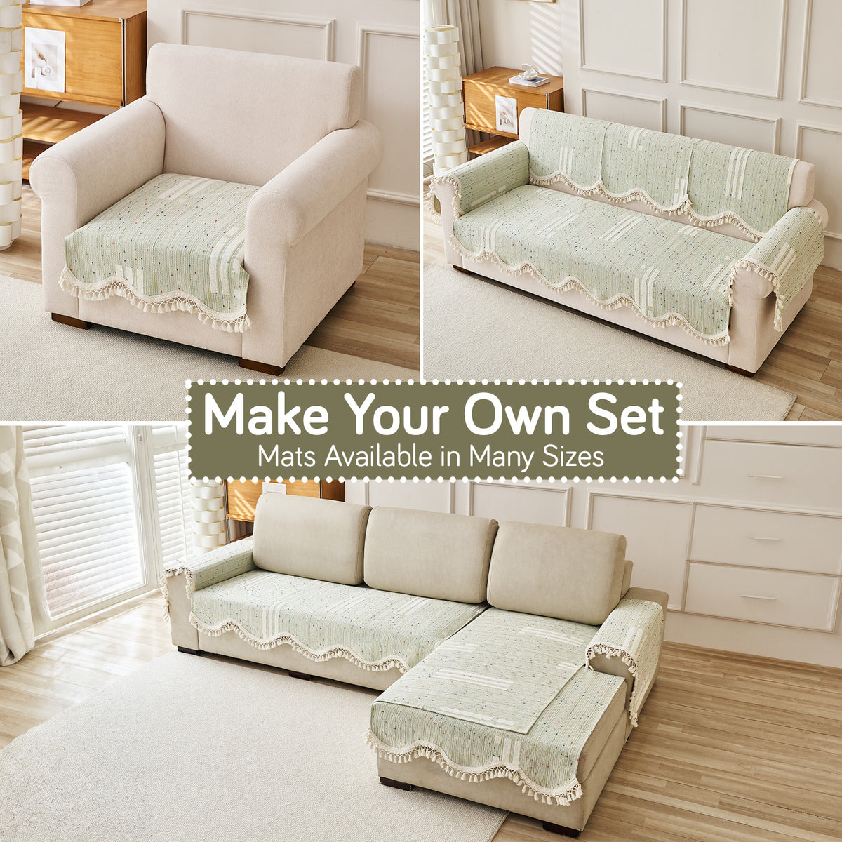 DreamWave Chenille with Tassels Sofa Cover Mat, Pistachio Green