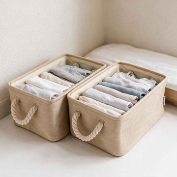 Eco-Friendly Foldable Baskets for Storage Pack of 2, Beige