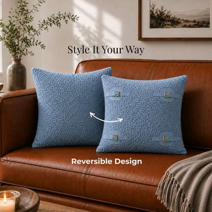 HOKIPO Boucle Cushion Cover 16x16 in for Sofa, Powder Blue