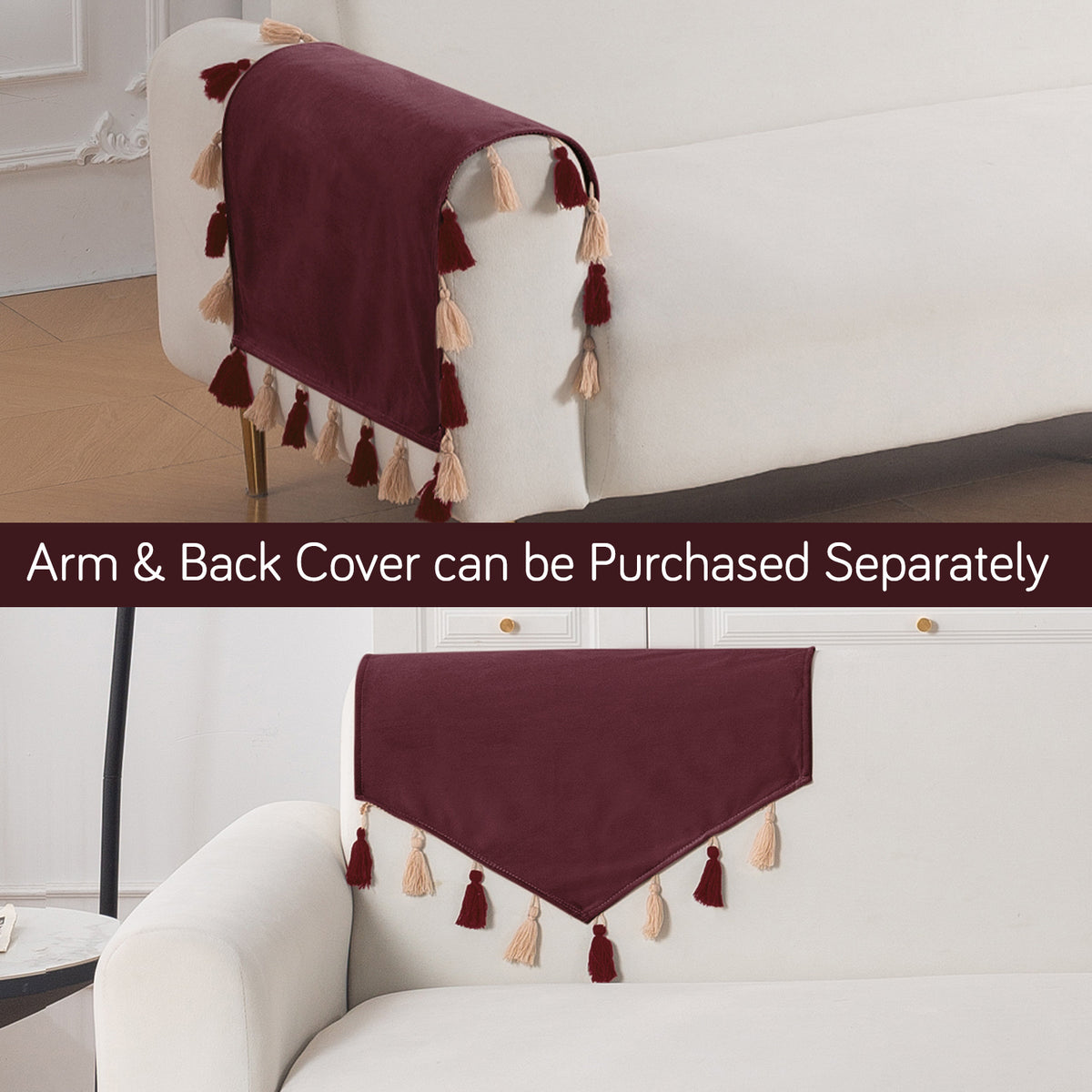 Tassel Tone Holland Velvet Sofa Cover Mat, Wine Red