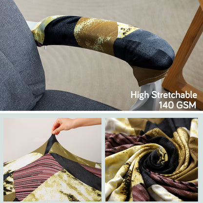 140gsm Printed Armrest Covers for Office Chair (Zipper Style), 1 Pair, Wine Abstract Geometry