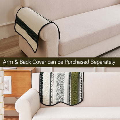 'Valenca Wavy Luxe Series' Boho Geometry Sofa Cover Mat, Moss Green