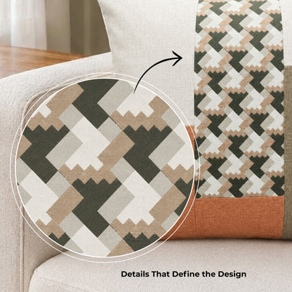 HOKIPO Color Block Geometric Cushion Cover | 16x16 Inch | Modern Throw Pillow Cover, Ochre & Beige