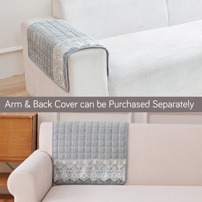 BelleLace Series Imperial Milk Velvet Sofa Cover Mat with Lace Design - Cloud Grey