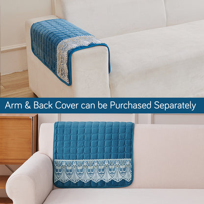 BelleLace Series Imperial Milk Velvet Sofa Cover Mat with Lace Design - Celdaon Blue