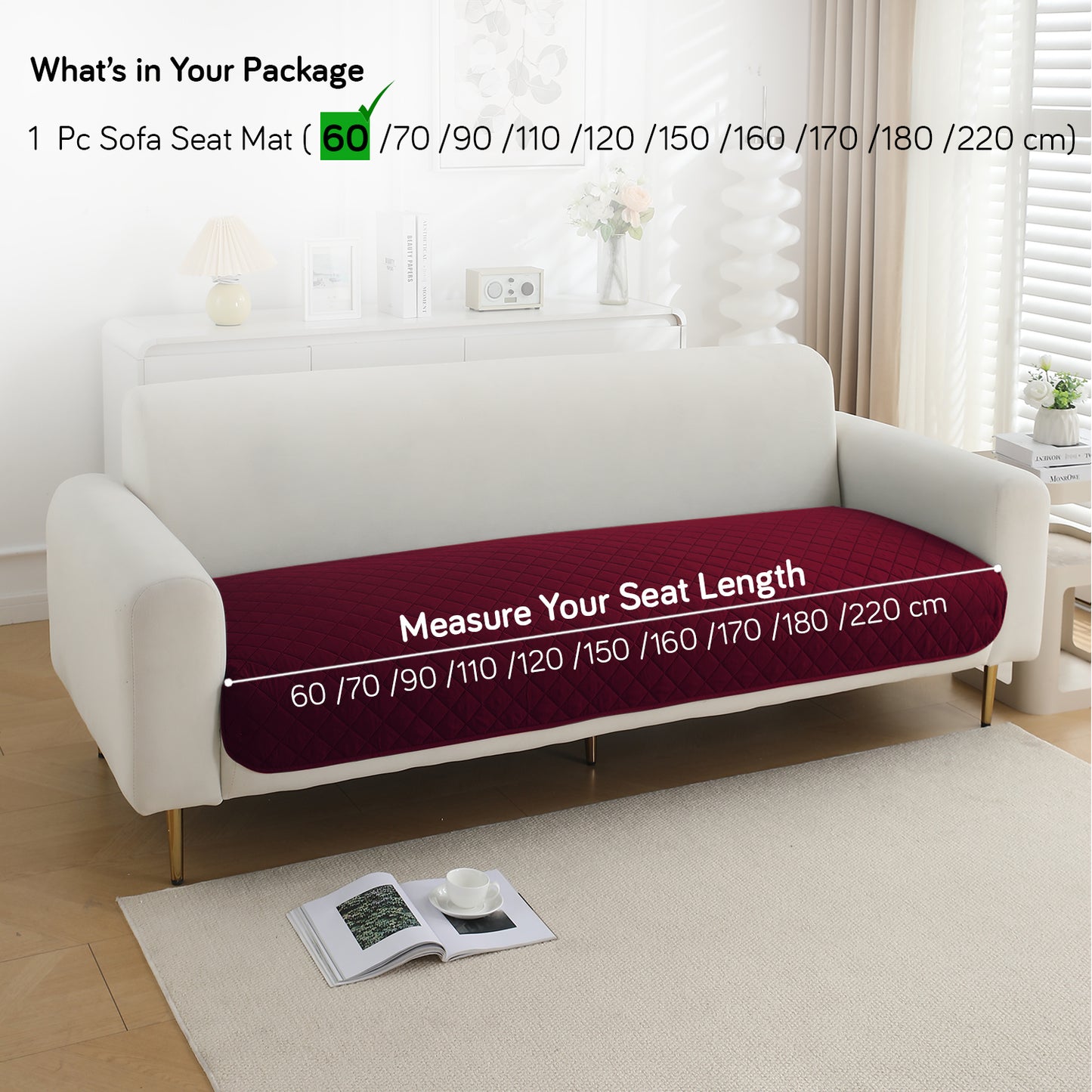 HOKIPO Waterproof Quilted Mats, Burgundy