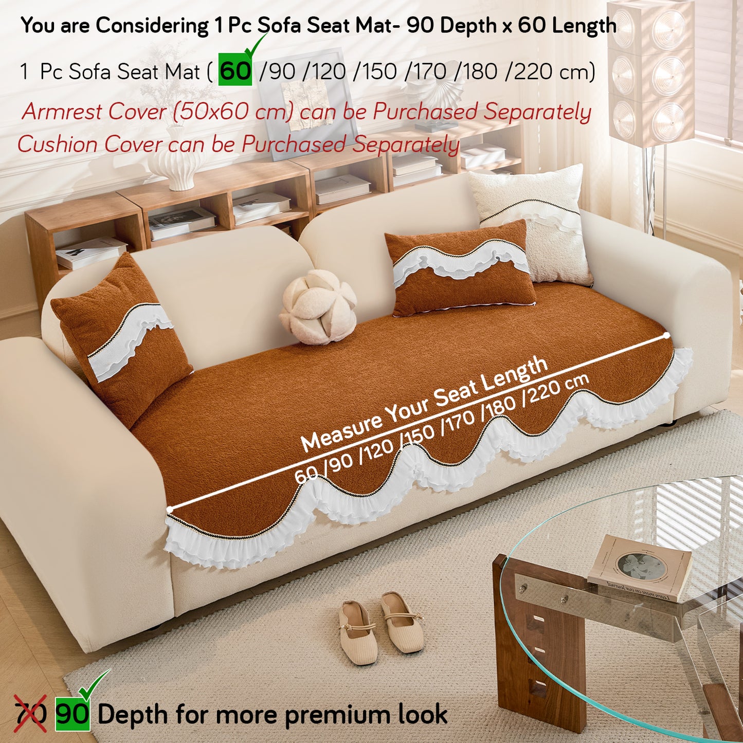 French Classic Frill Wavy Sofa Cover Mat, Copper Orange