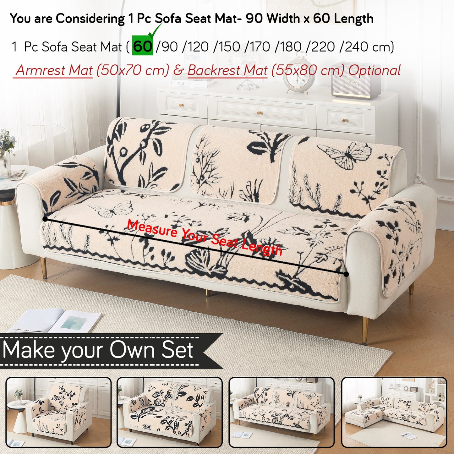 Luxury Plush Sherpa Anti-Slip Sofa Cover Mat, 'Noirea Series'| Butterfly Garden
