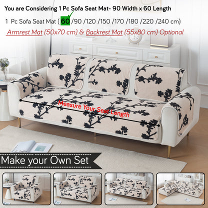 Luxury Plush Sherpa Anti-Slip Sofa Cover Mat, 'Noirea Series'| Botanical Vine