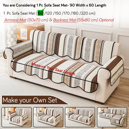 HOKIPO Boho Geometry Sofa Cover Mat|'Valenca Wavy Luxe Series' Earth Brown
