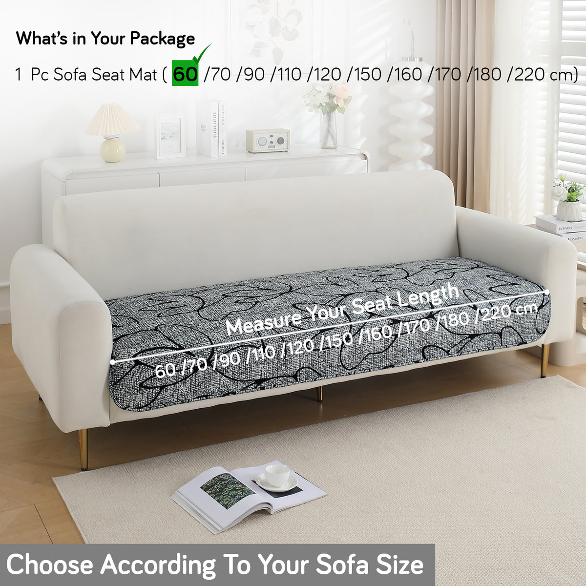 Water Repellent + Waterproof Quilted Sofa Mats, Intense Grey Abstract Floral
