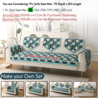Florentina Series Premium Holland Velvet Sofa Cover Mat - Pansies Teal
