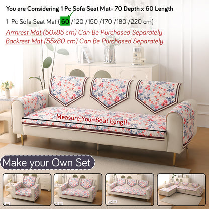 Florentina Series Premium Holland Velvet Sofa Cover Mat - Scarlet Rose Ivory