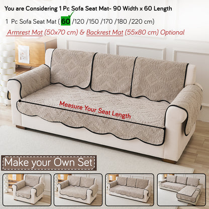 Embossed Floral Jacquard Anti-Slip Sofa Cover Mat, 'Wavy Petal Crest Series' Soft Brown