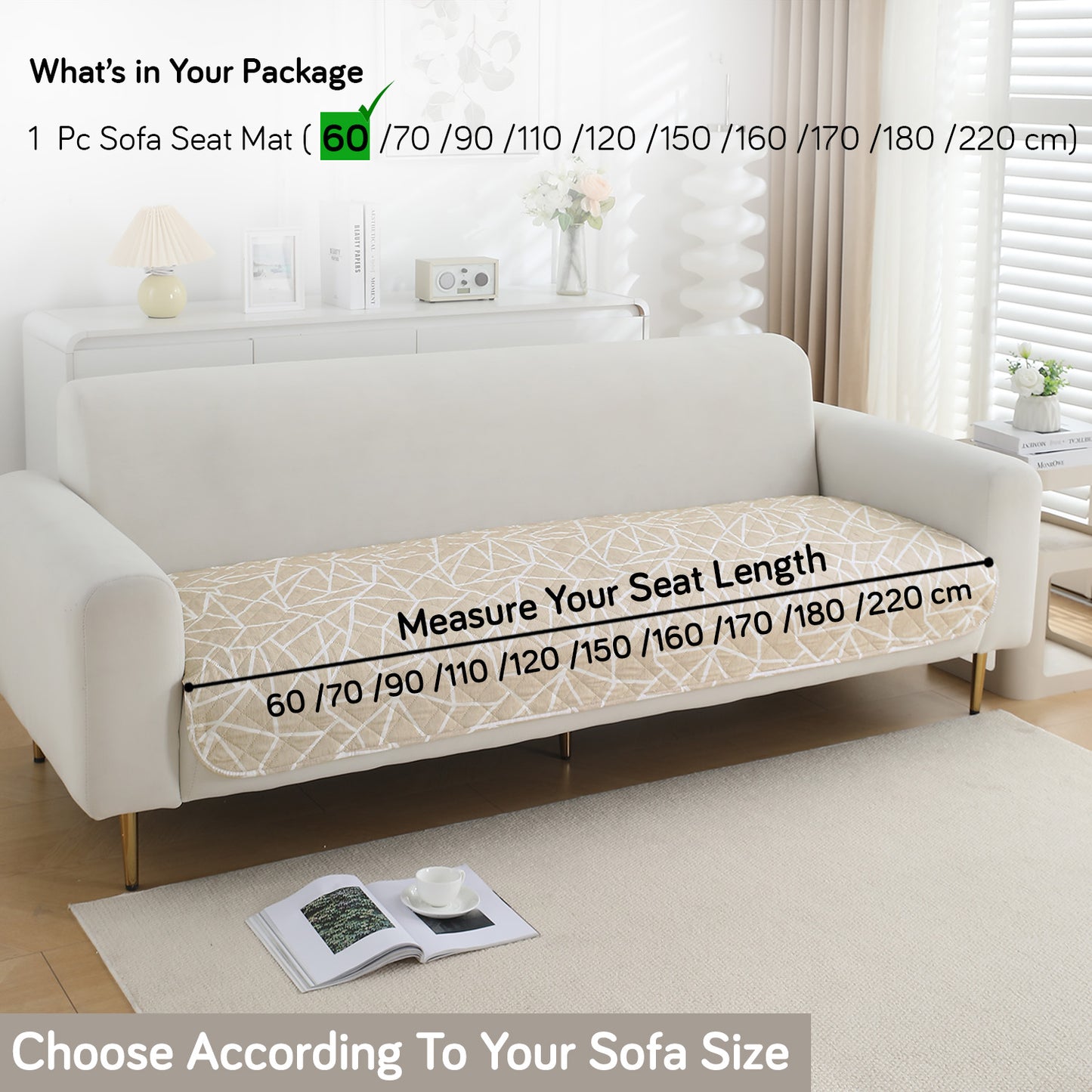 HOKIPO Water Repellent + Waterproof Quilted Sofa Mats, Beige Abstract Geometry